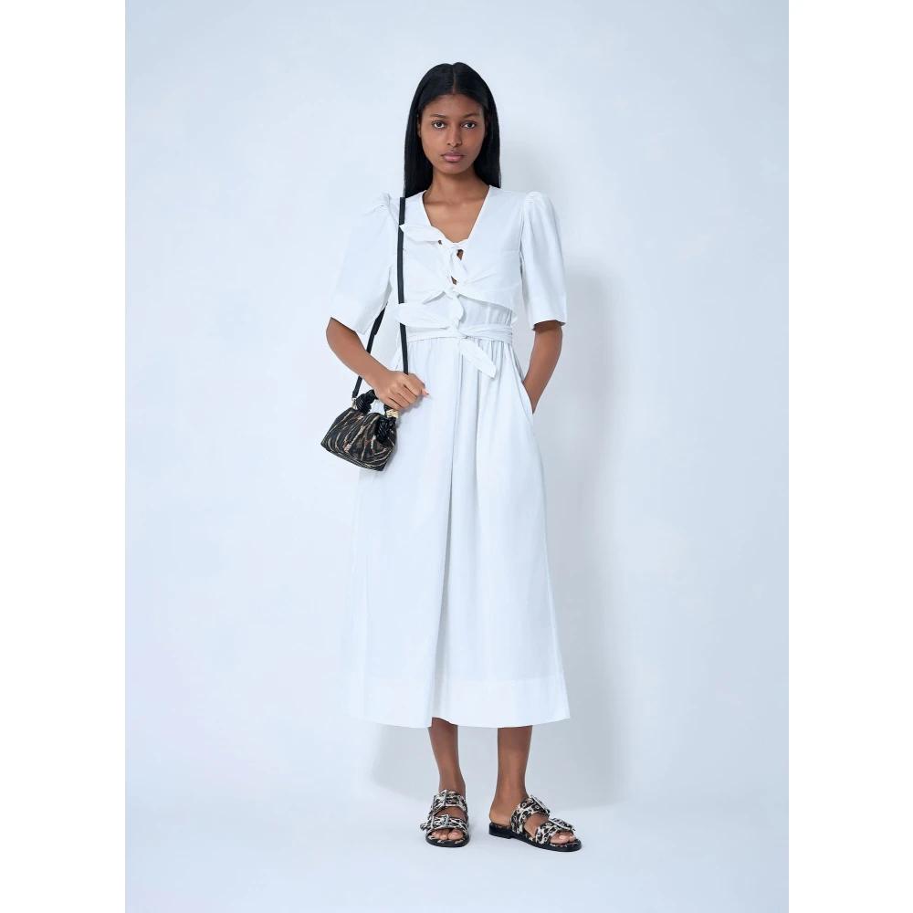 knee length dresses for ladies Ganni Cotton Poplin V-Neck Midi Dress