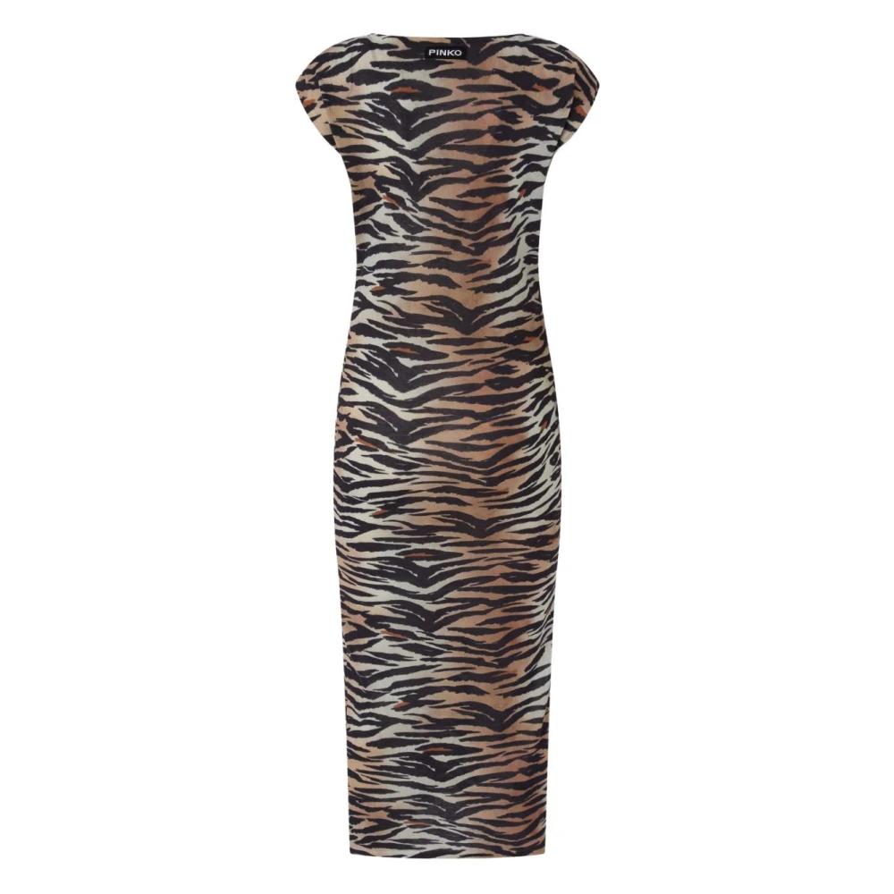Pinko Tiger-Print Dress in Brown | Lyst