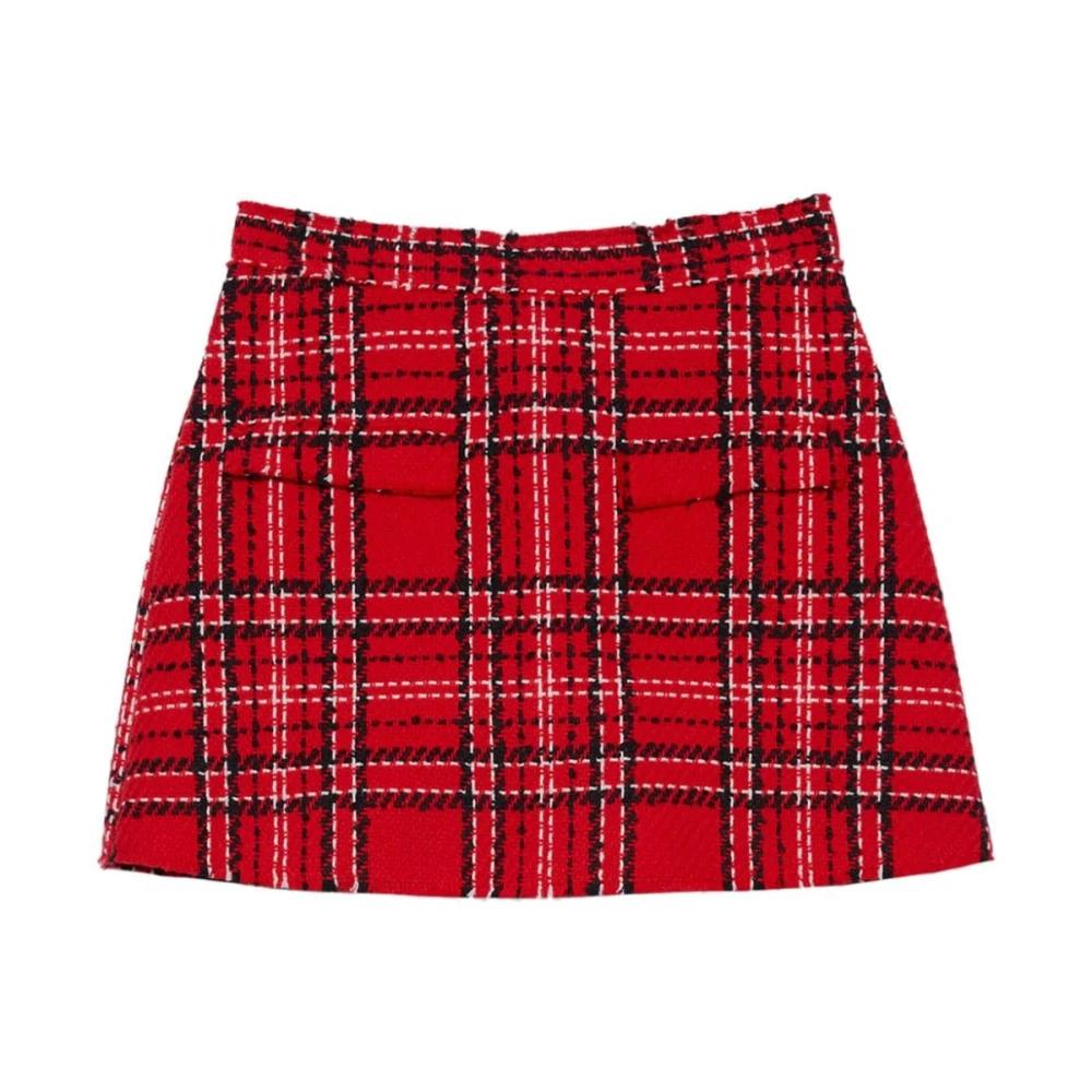 ミニスカート Msgm Black And Blue Tartan Tweed Skort Women's A-line Plaid Skater Pleated Skirts, High Waist Short