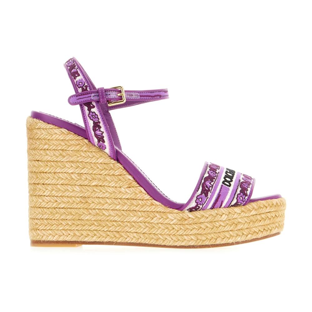 サンダル・ミュール DOLCE&GABBANA ROSE PRINT WEDGE DOLCE&GABBANA Lolita floral-print stretch-silk espadrille