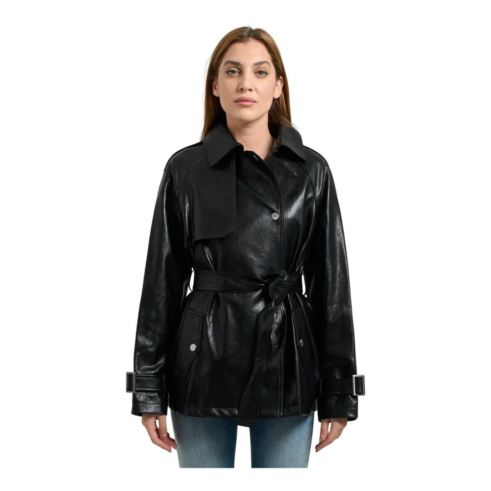 Manteau détails simili cuir noir femme | Morgan