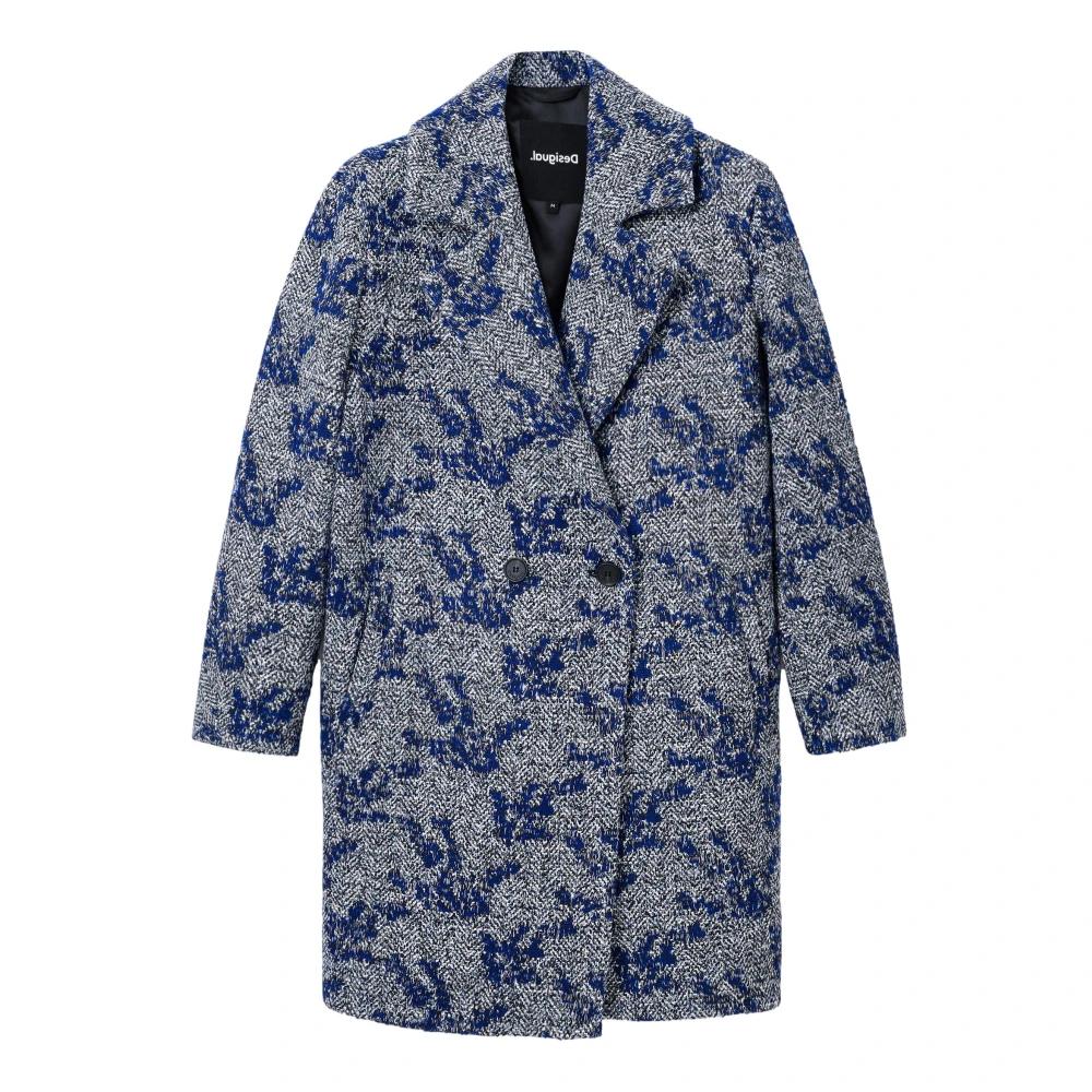 Desigual Damen Mantel Karomuster Damen Blau Desigual Mantel Herbst