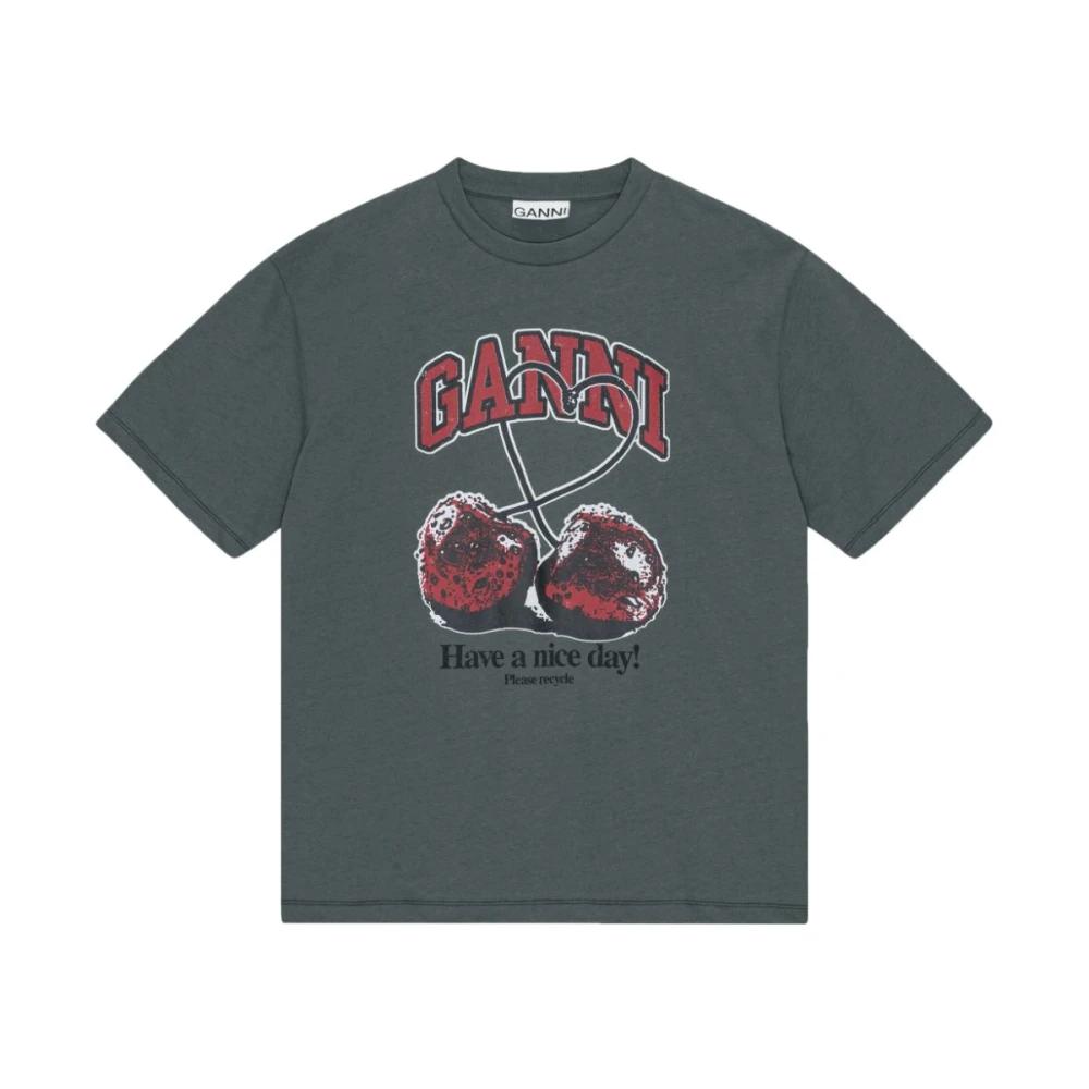 Ganni Future Grey Relaxed Cherry T-Shirt in Grau | Lyst DE
