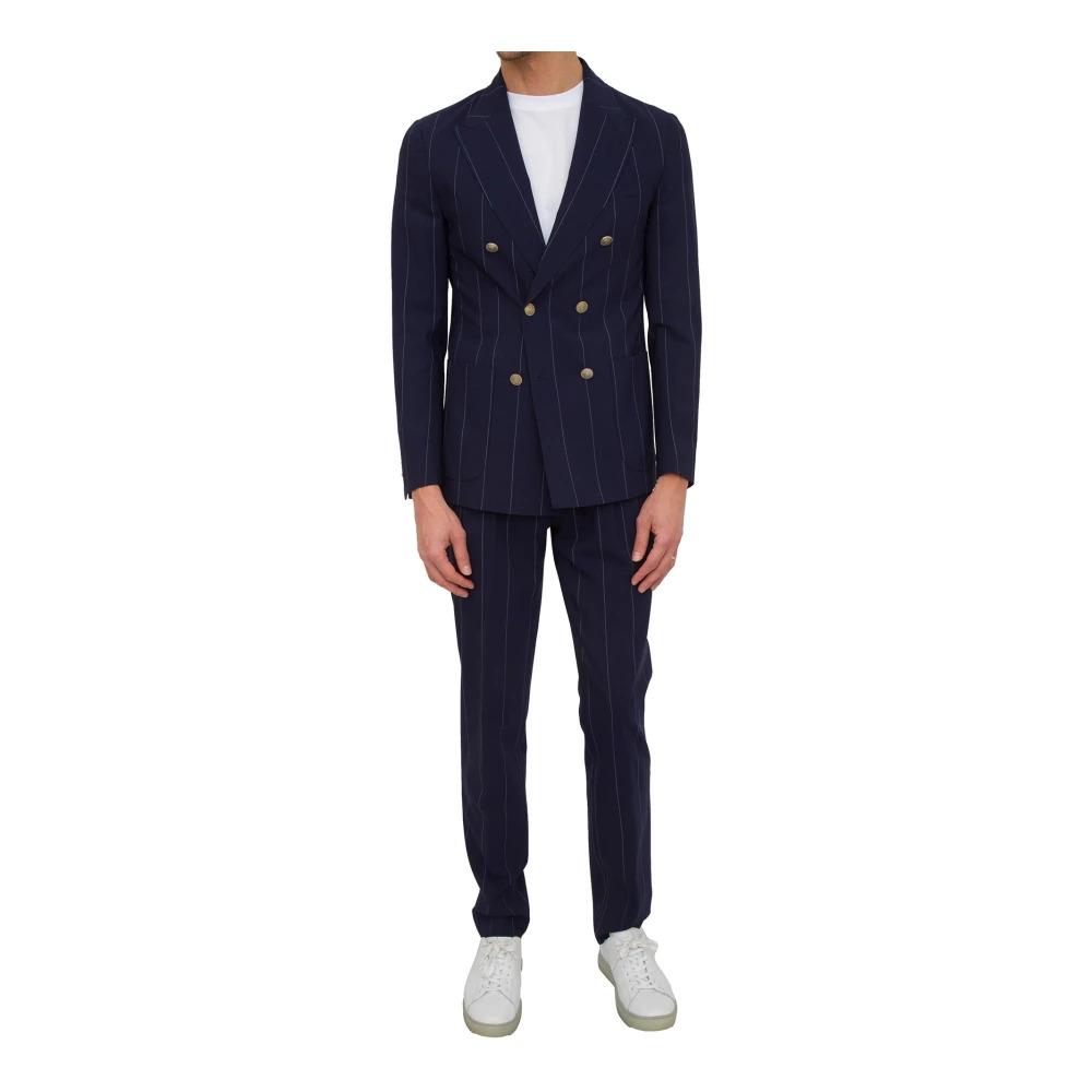 Eleventy double-breasted wool blend suit - Blue