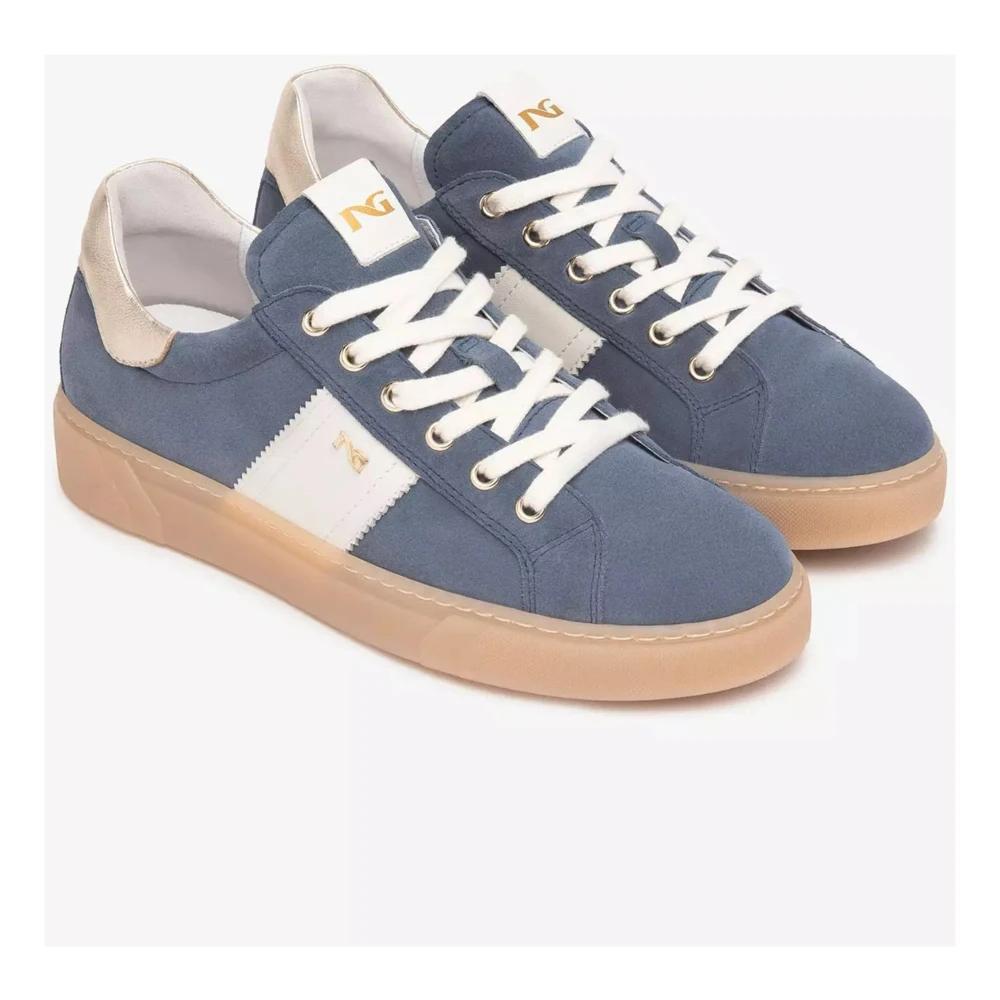 DATE Torneo damessneakers in beige suède met teddyvoering