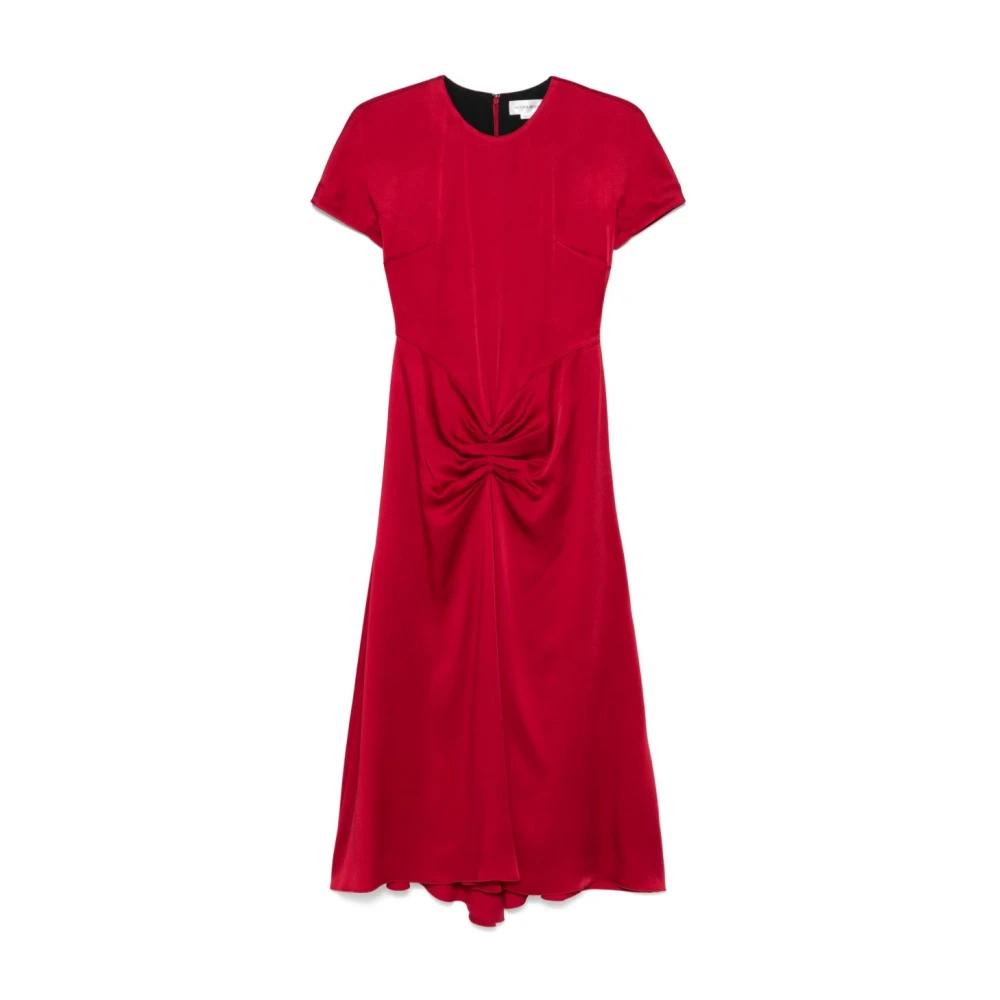 【VICTORIA BECKHAM】カットアウト レッド ミディワンピース VICTORIA BECKHAM クレープ ギャザー ミディ丈ワンピース