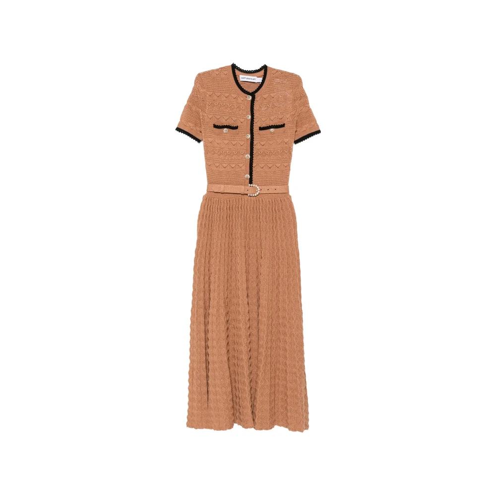 self portrait brown textured knit midi dress self-portrait Draped Knitted Long Dress main image 1