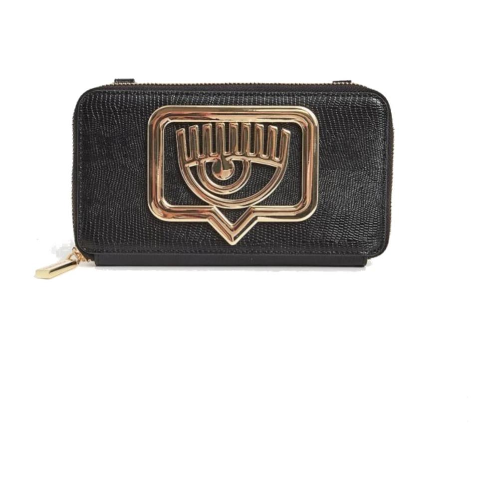 【CHIARA FERRAGNI】ストラップ付きレザー小物 Chiara Ferragni Bag with Blue Logo Woman 26 x 15 x 8