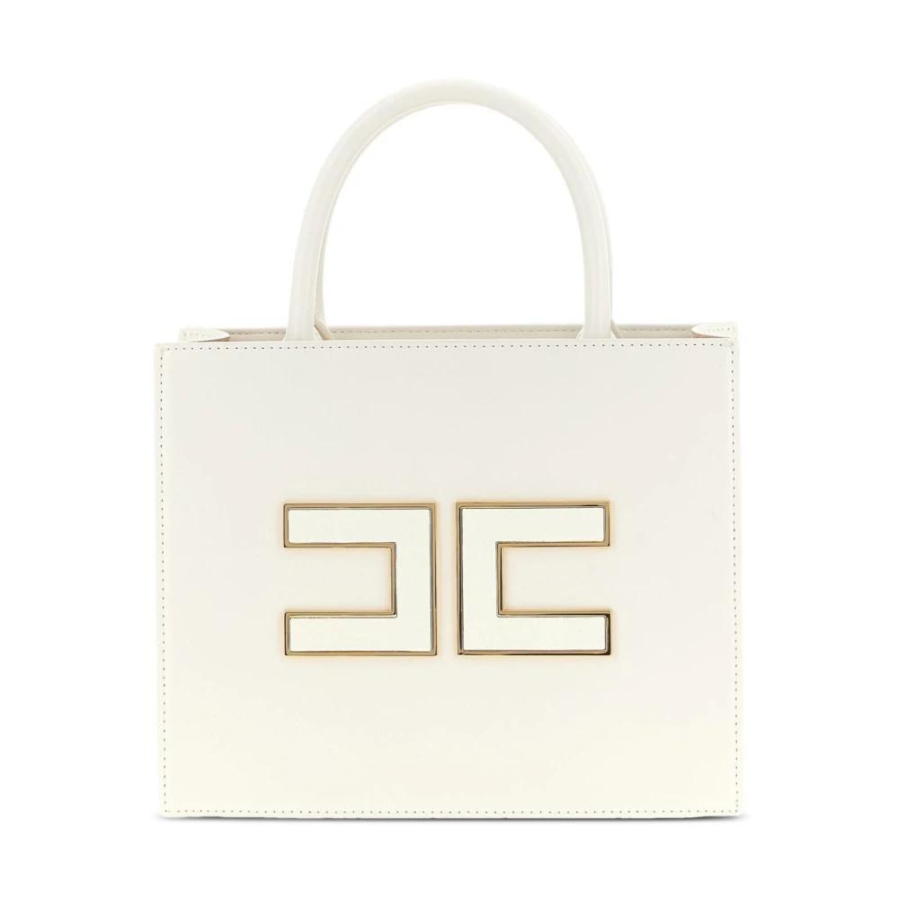 トートバッグ ELISABETTA FRANCHI Woman Tote bags White BS12A 360 ELISABETTA FRANCHI: raffia and fabric tote bag with jacquard