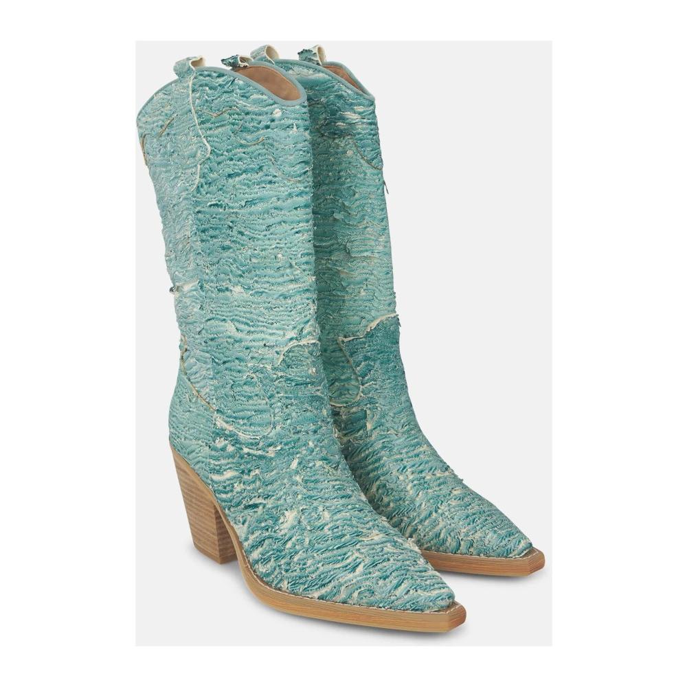 Botines Alma En Pena Cowboy - Verde Oliva, Con Bordados Y Tacón 5.5cm