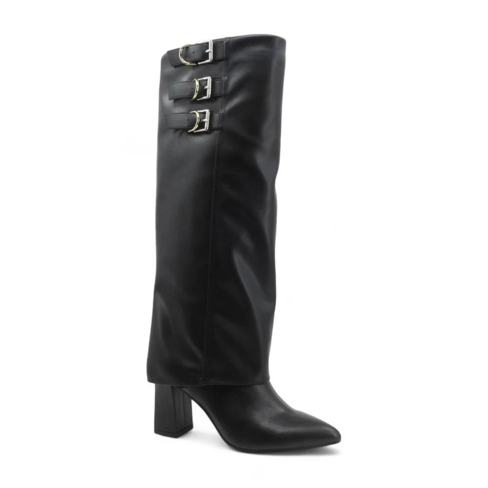 Bottes Hautes GUESS Geima Pour Femme - Cuir Synthétique, Talon Bloc 8 Cm, Style Pliable