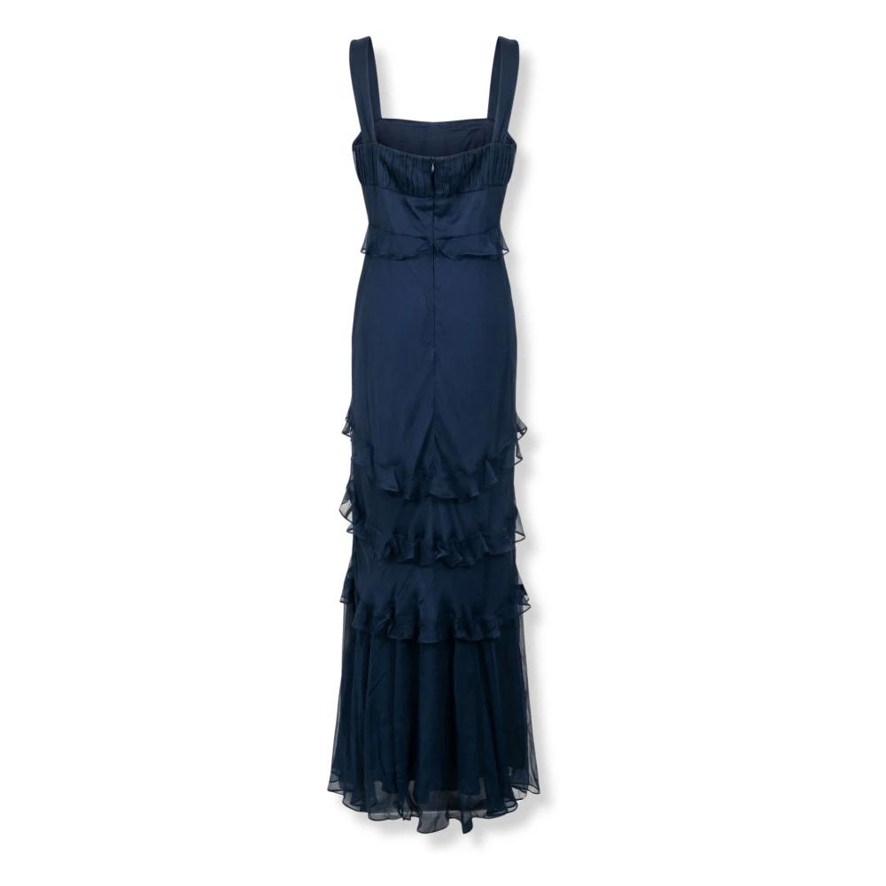saloni blue dress Vivienne Dress in Azure Stripe Embroidery
