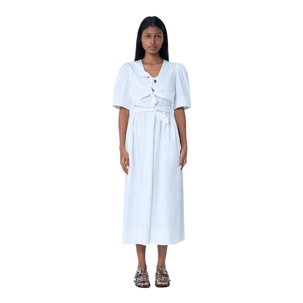 knee length dresses for ladies Ganni Cotton Poplin V-Neck Midi Dress  Shop at the Mix