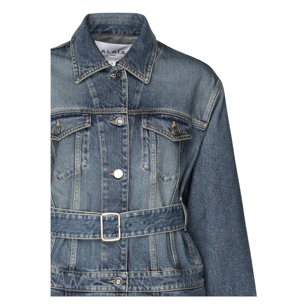ジャケット Alaia Alaia Denim Jacket With Peplum ALAÏA Belted denim peplum jacket | NET-A-PORTER
