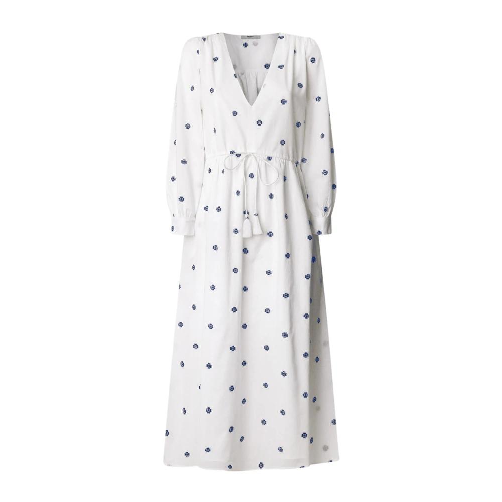 Vestido Largo Pepe Jeans Olivia - Estampado Tropical Azul Y Blanco, Tela Chiffon, Espalda Cruzada