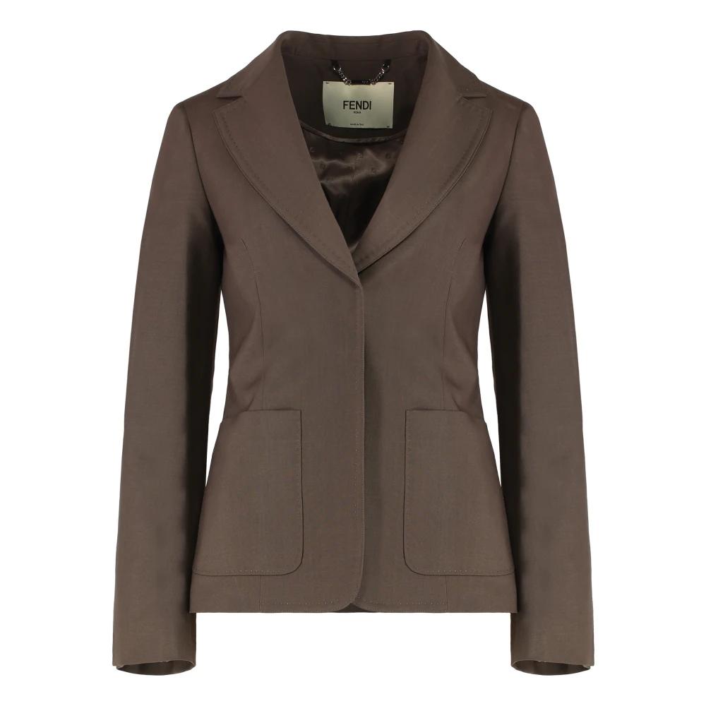 ボトムスその他 Fendi Tailored Waisted Blazer With Embroidered Logo Fendi - Slim-Fit Logo-Jacquard Blazer - Brown Fendi