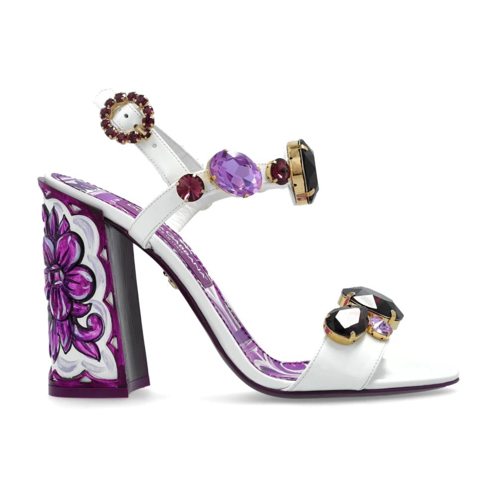 Dolce & Gabbana MULTICOLOUR HEELED SANDALS ヒール サンダル Patent leather sandal with jewel embroidery in Multicolor