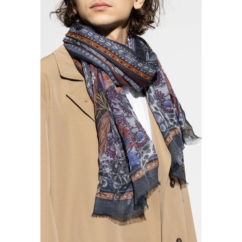 Écharpe Etro Italienne - Laine Et Soie - Motif Floral Multicolore - Occasion Élégante