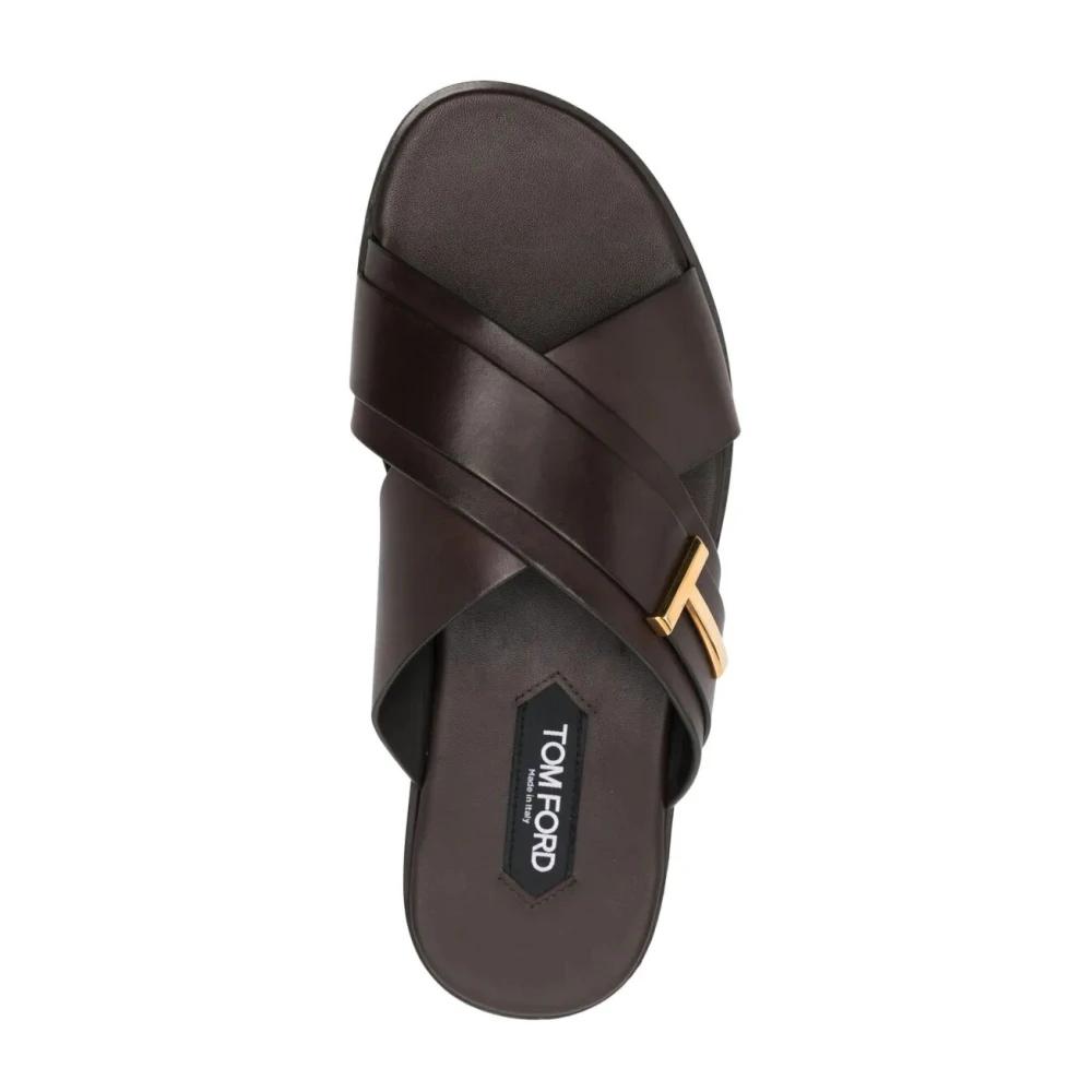 サンダル TOM FORD Black Leather Slippers 17695255RV_14_f.jpg