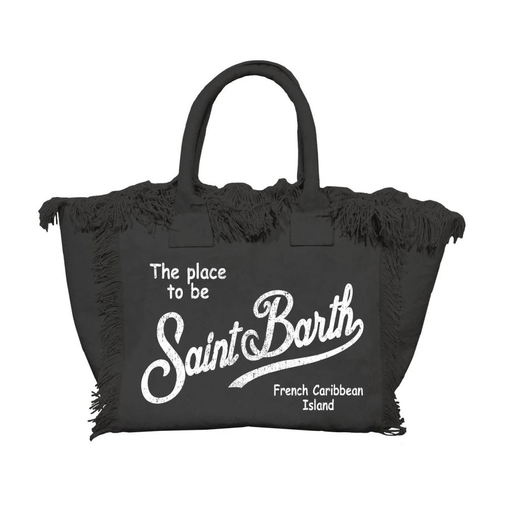 Borsa tote in tela nera con frange di Mc2 Saint Barth in Nero Lyst