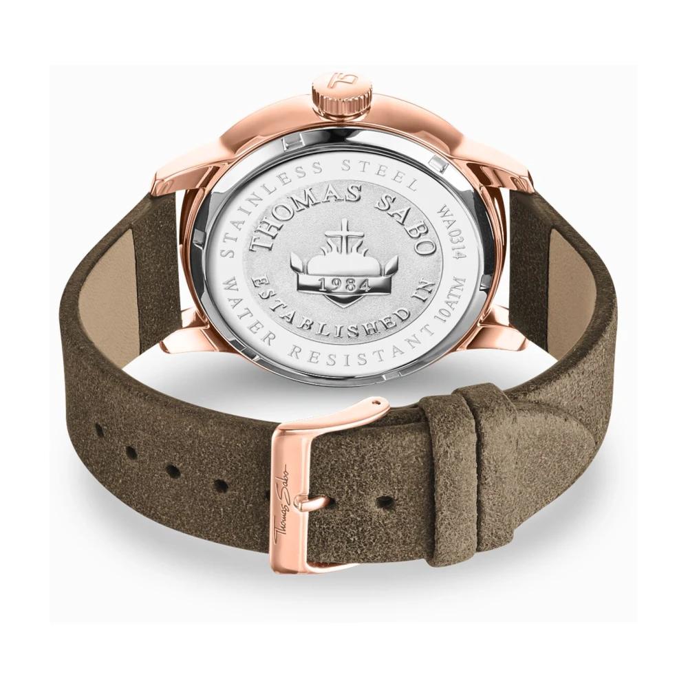 THOMAS SABO Orologio Uomo Rebel At Heart Chronograph, Cassa 43 Mm Acciaio Placcato Oro Rosa, Cinturino Pelle Nera