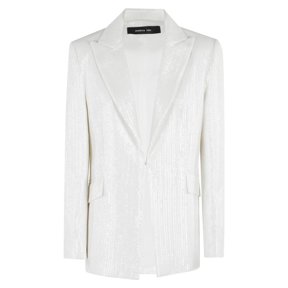 ボトムスその他 Federica Tosi Raffia Sequins Blazer ZAPAKA Sparkly Fuchsia Notched Long Women's Blazer Double