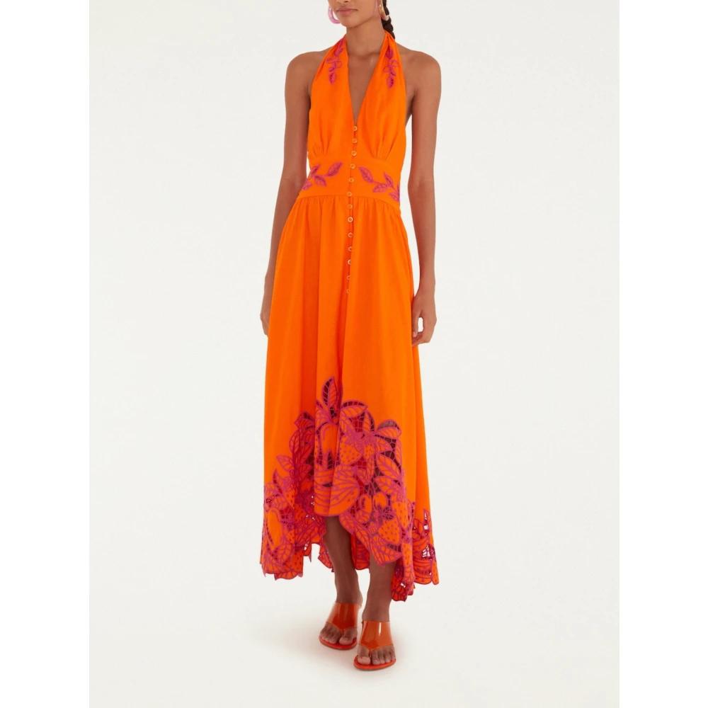 open lace back dress Farm Rio Garden Delight Long Sleeve Midi Dress