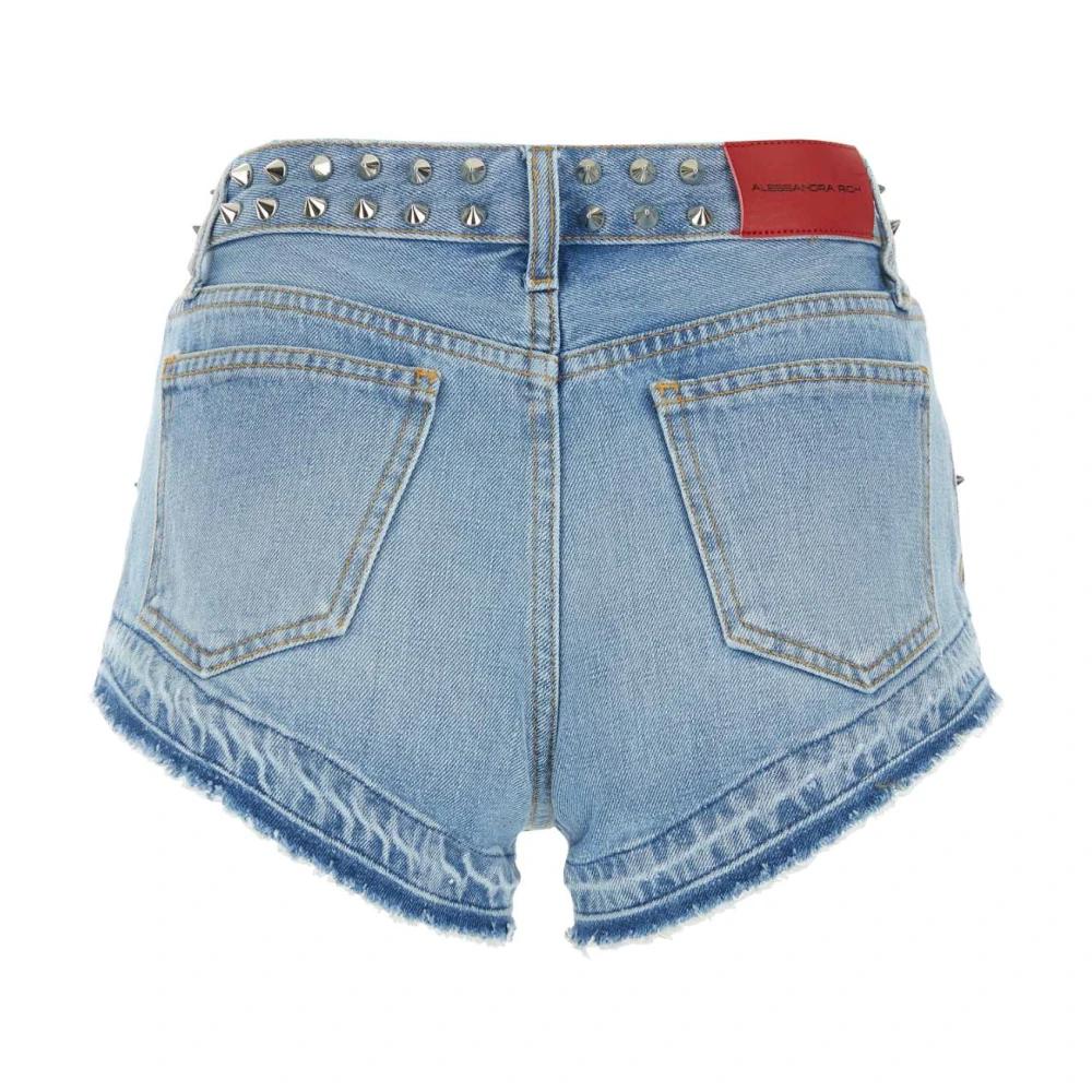 【Alessandra Rich】 Embellished mid-riseデニムショート Embellished mid-rise denim shorts in blue - Alessandra Rich