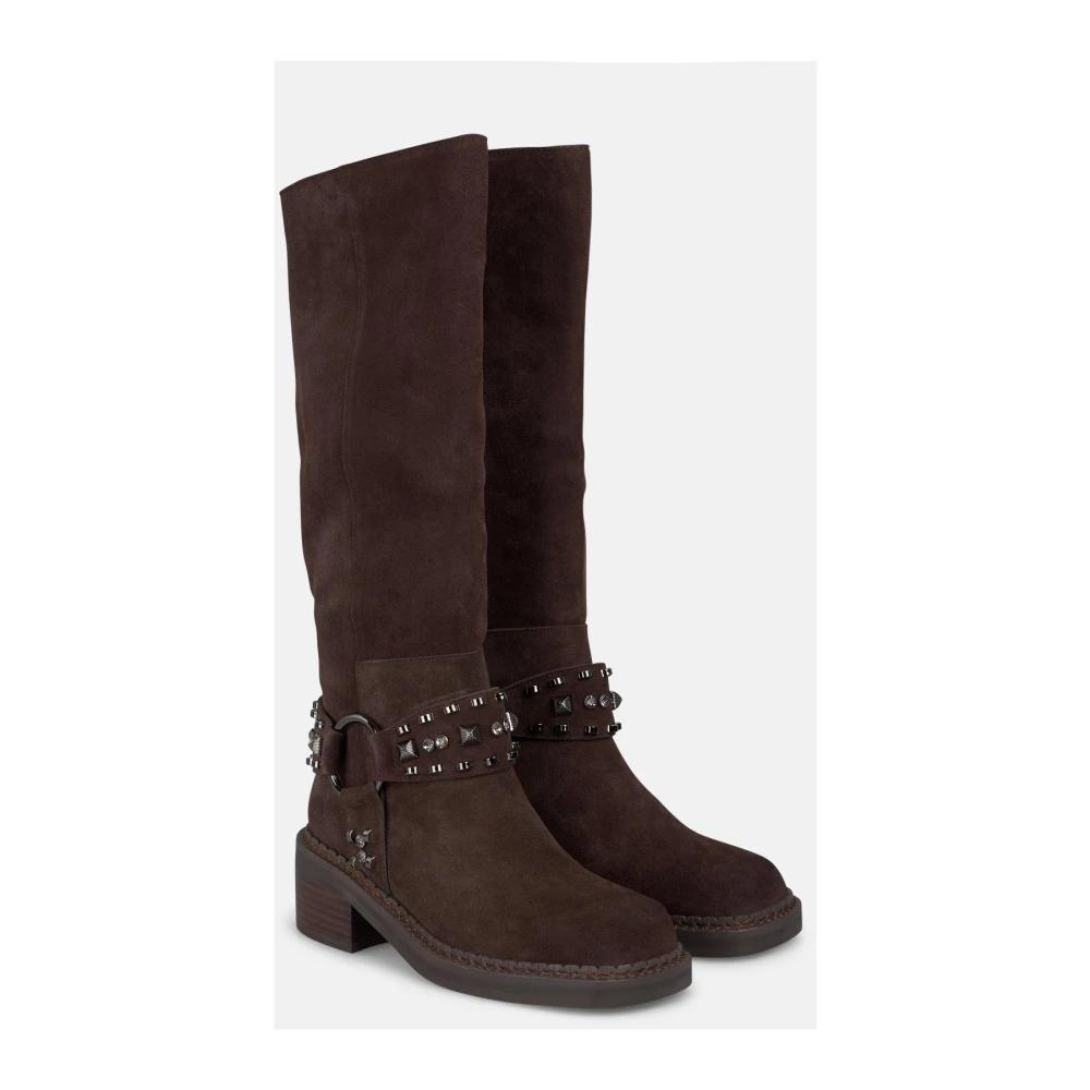 Botas Polaina Tacón 9.5cm Botas Alma En Pena Con Tacón Bloque Y Punta Afilada - Caña 35 Cm Con Tachas | Estilo Rockero Para Mujer Botas Alma Mujer