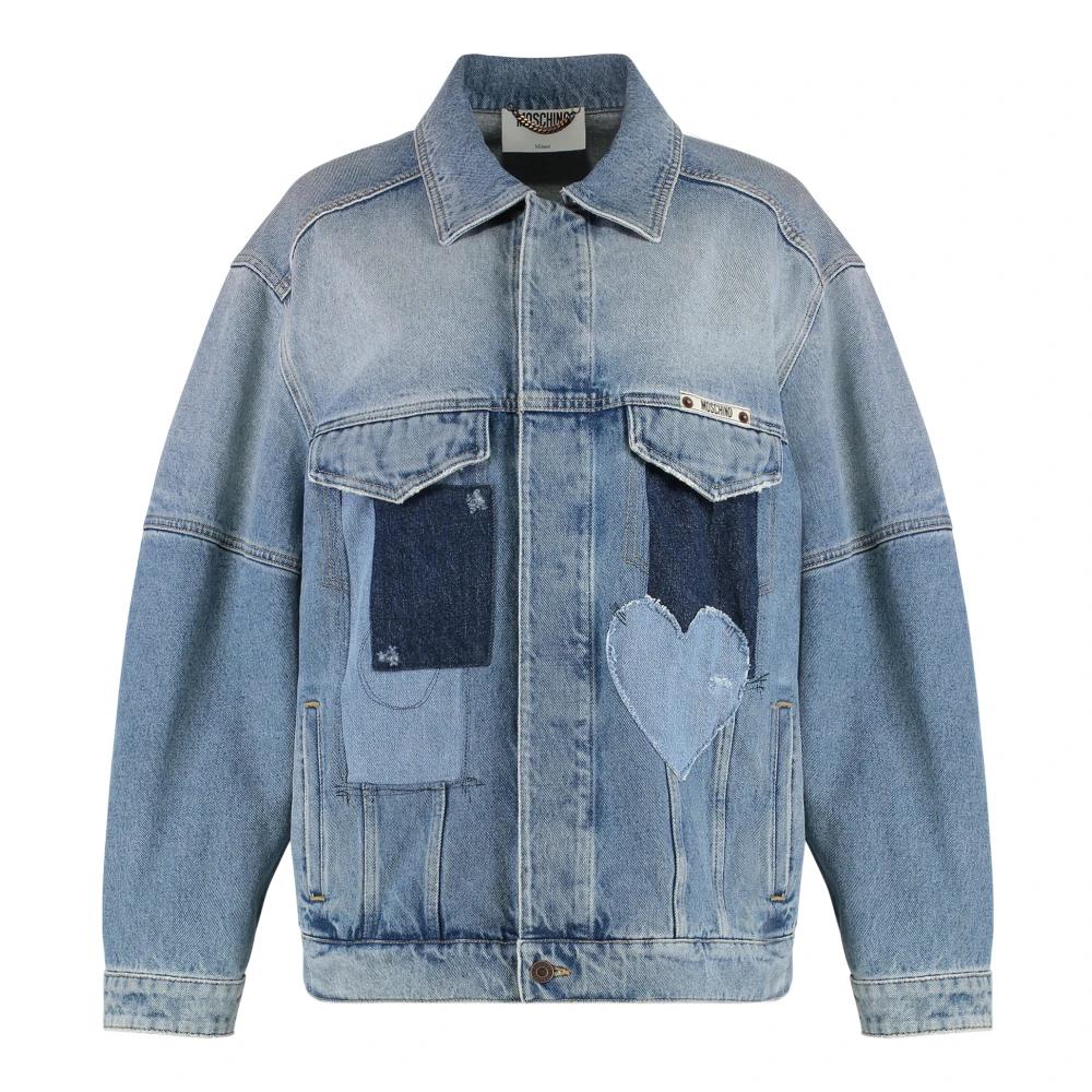 MOSCHINO Gジャン MOSCHINO JEANS crystal-embellished Denim Biker Jacket | Blue