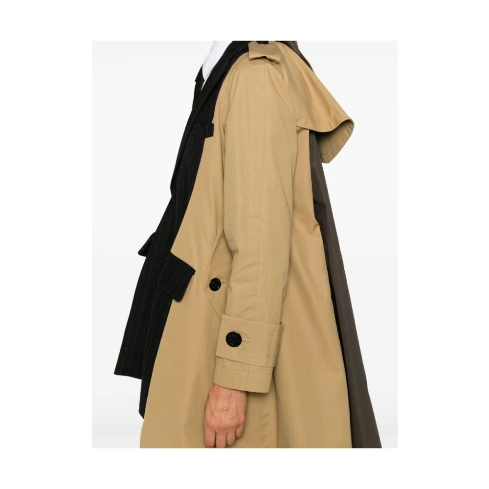 【関税&送料込】Sacai Double-Breasted Trench Coat In Gabardi Cotton-blend gabardine and twill jacket in beige - Sacai