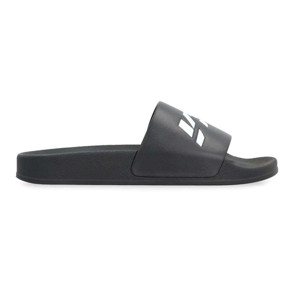 サンダル Vetements Black rubber slippers Vetements-Logo-Flip-Flops---
