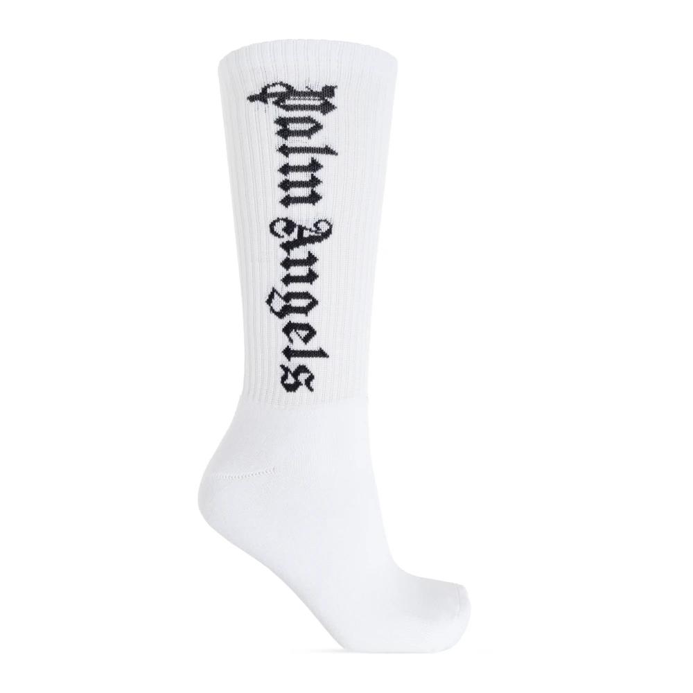 タイツ・ソックス PALM ANGELS Women Socks APWRA005F20FAB0010110 White PALM ANGELS WOMEN EMBROIDERED LOGO SOCKS
