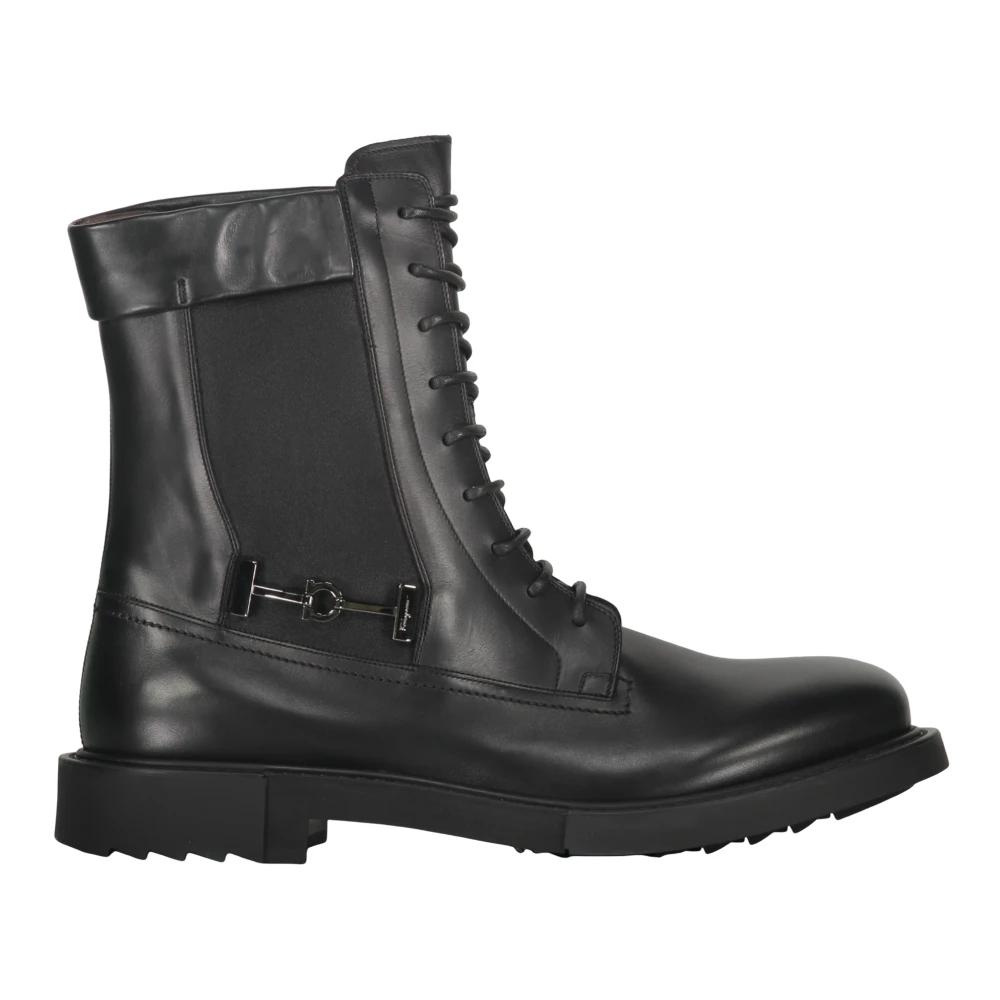 ブーツその他 FERRAGAMO BLACK LEATHER LACE-UP BOOT Amazon.com | Ferragamo Men's IGLESIAS Black Leather Combat