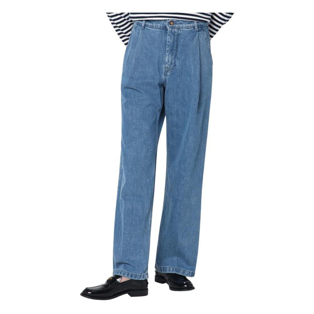パンツ MAISON KITSUNE Women Straight Pants NW01116WW50230039 Blue PLEATED DENIM PANTS | Maison Kitsuné