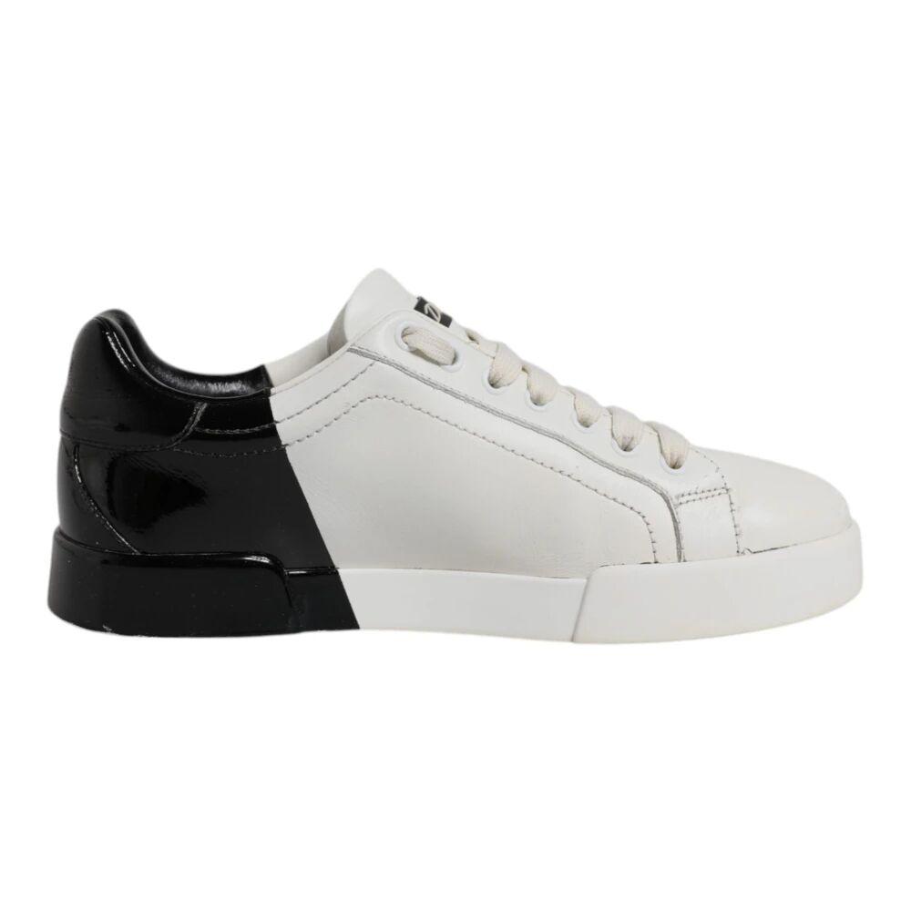 スニーカー DOLCE&GABBANA WHITE/BLACK PORTOFINO SNEAKERS IN LEATHER 14948669_27379468_600.jpg