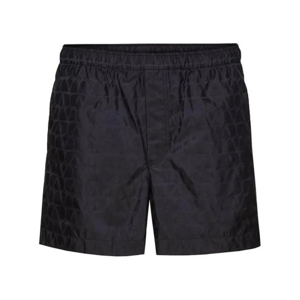 【送料&関税込】Valentino Black And White Shorts Valentino Garavani - Straight-Leg Logo-Print Silk-Twill