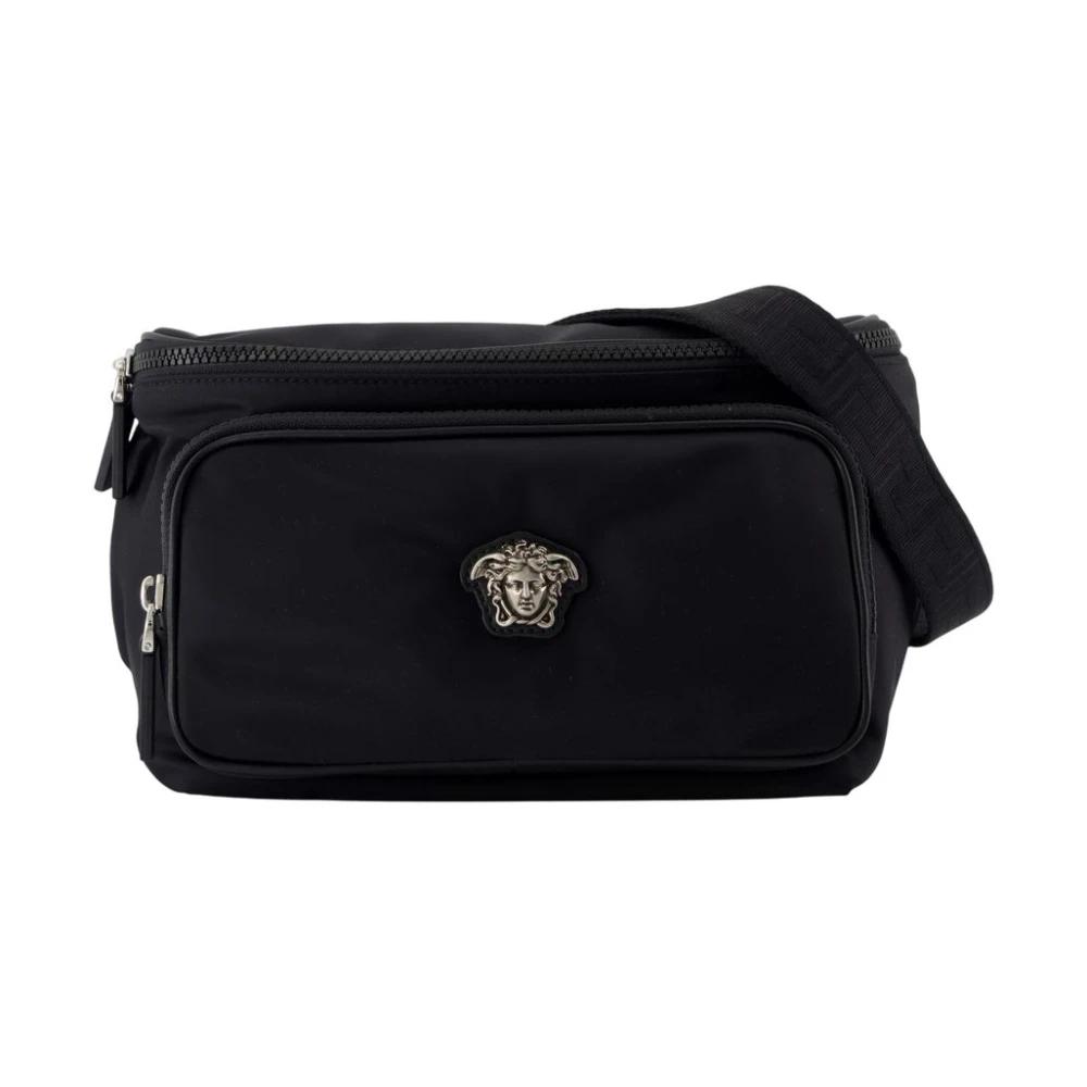 Versace★Unisex Black Logo Crossbody Fanny Sling Bag Versace Belt Bag Black Travel Pouch Fanny Pack Crossbody