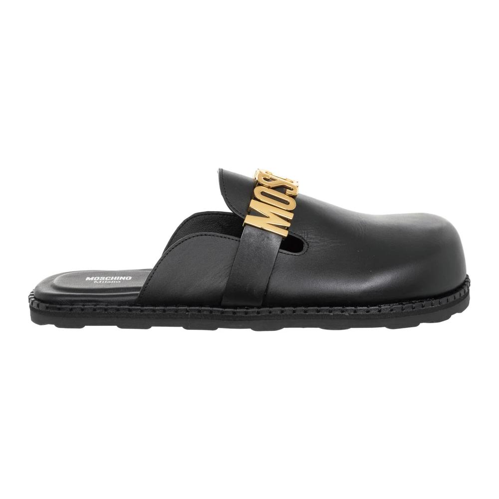 【送料&関税込】Moschino Weaved Rafia Mules Black Sandals with logo Moschino - SchaferandweinerShops