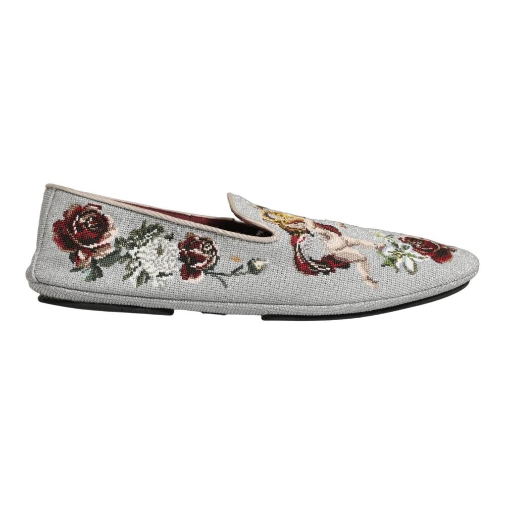 Dolce & Gabbana Gray Crown Rose Angel Embroidery Loafer Men\'s Shoes Dolce & Gabbana Gray Crown Rose Angel Embroidery Loafer  main image 4