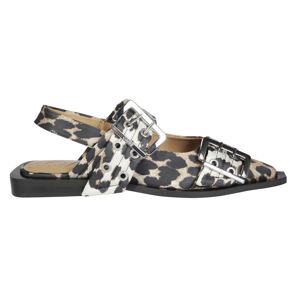 サンダル・ミュール Ganni Ballerinas Feminine - Ganni - Synthetic - Printed Leopard Leopard Satin Feminine Buckle Ballerinas | GANNI US