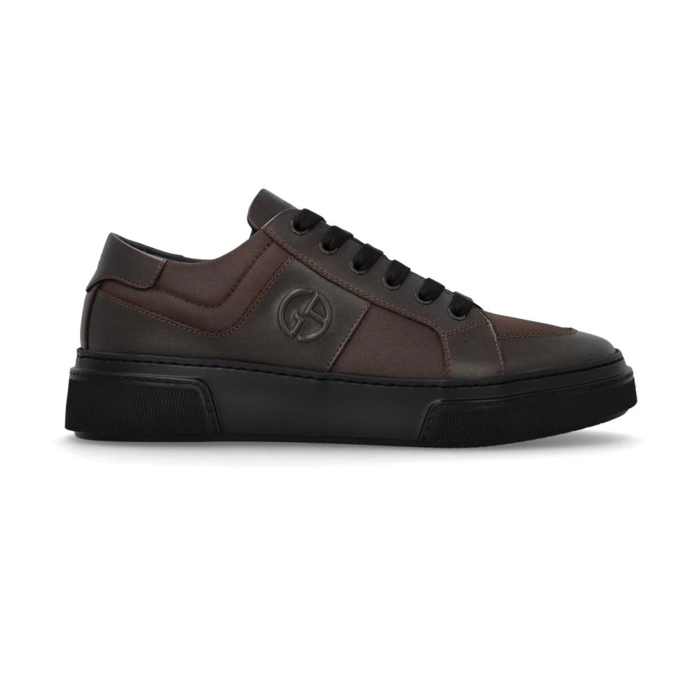 スニーカー Giorgio Armani Elegant Black Leather Trainers With Textured undefined