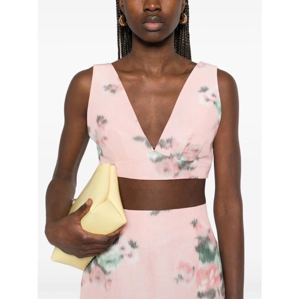 Tシャツ・カットソー PHILOSOPHY DI LORENZO SERAFINI Linen blend top with floral Philosophy Di Lorenzo Serafini Linen Blend Top Floral Print