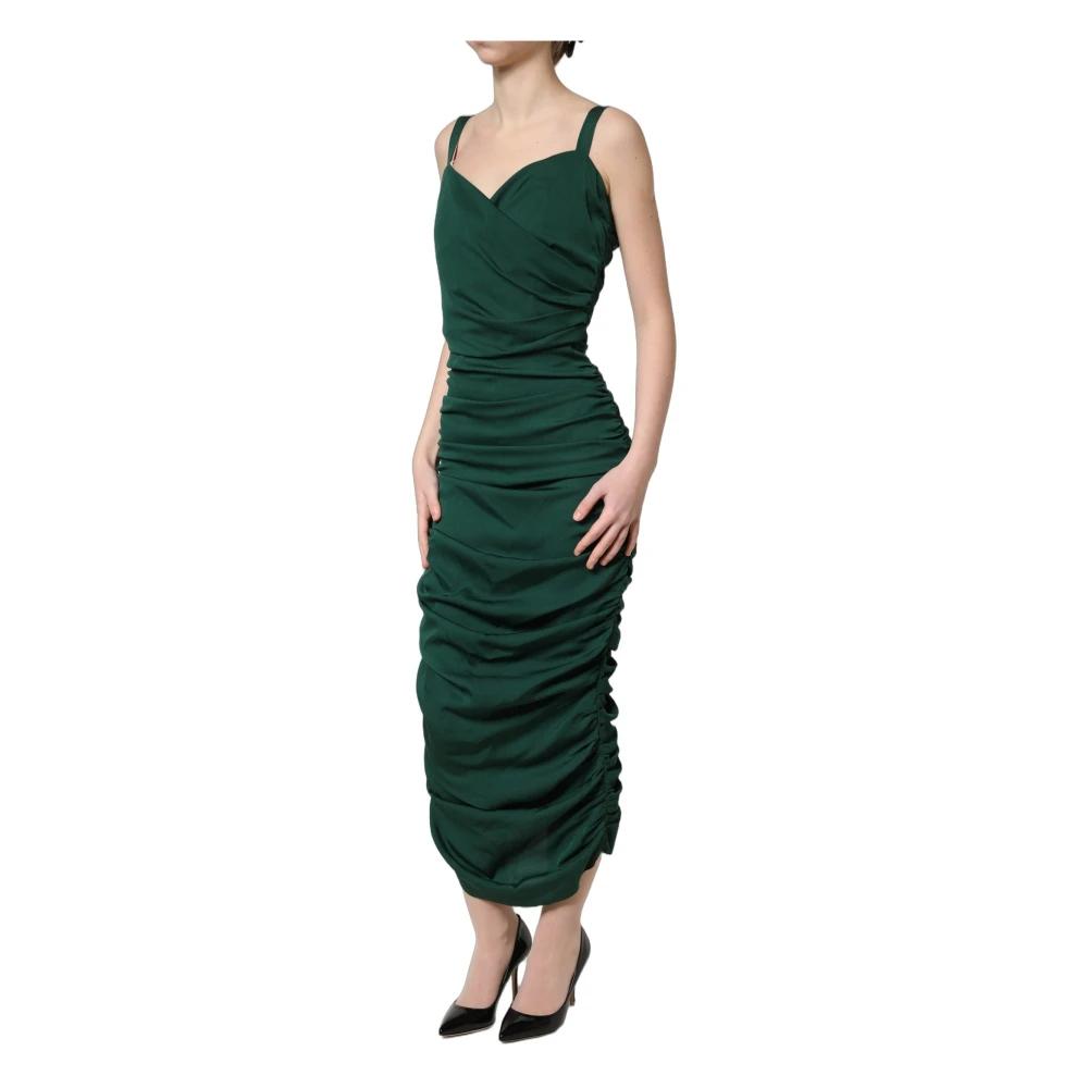 dolce and gabbana green dress Dolce & Gabbana Green Leaves Print Cotton Halter Midi Dress main image 1