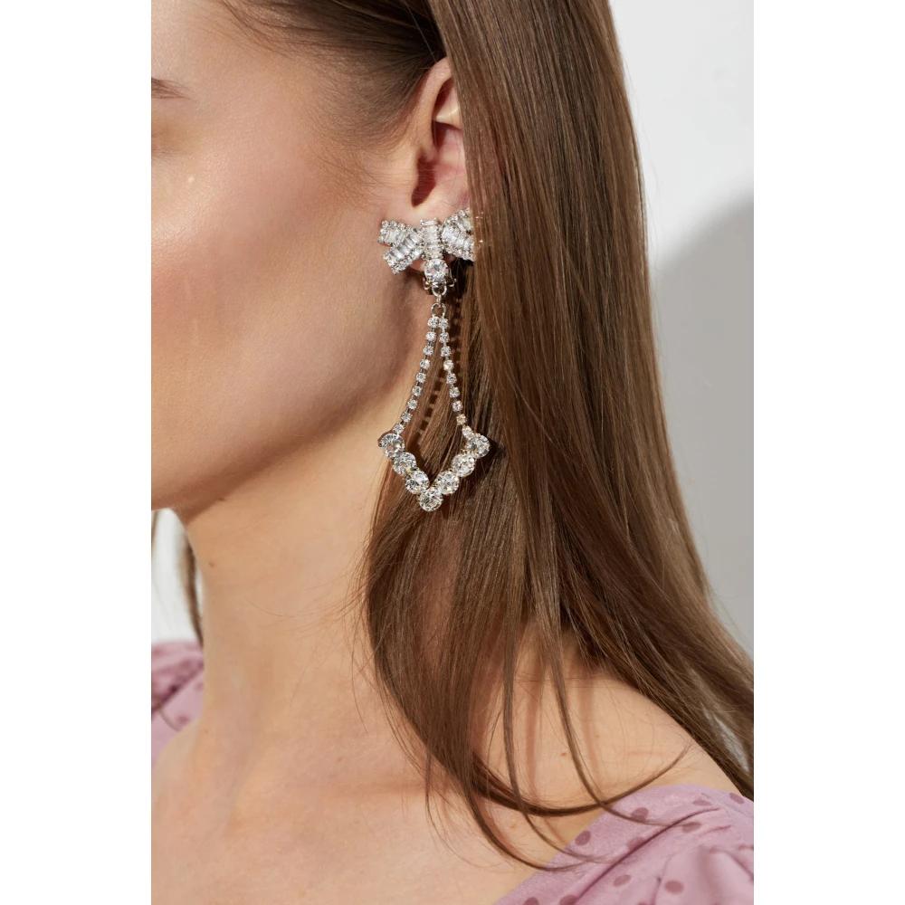 Boucles D'oreilles Alessandra RICH à Clip - Motif Camélia 3D En Cristal - Argenté