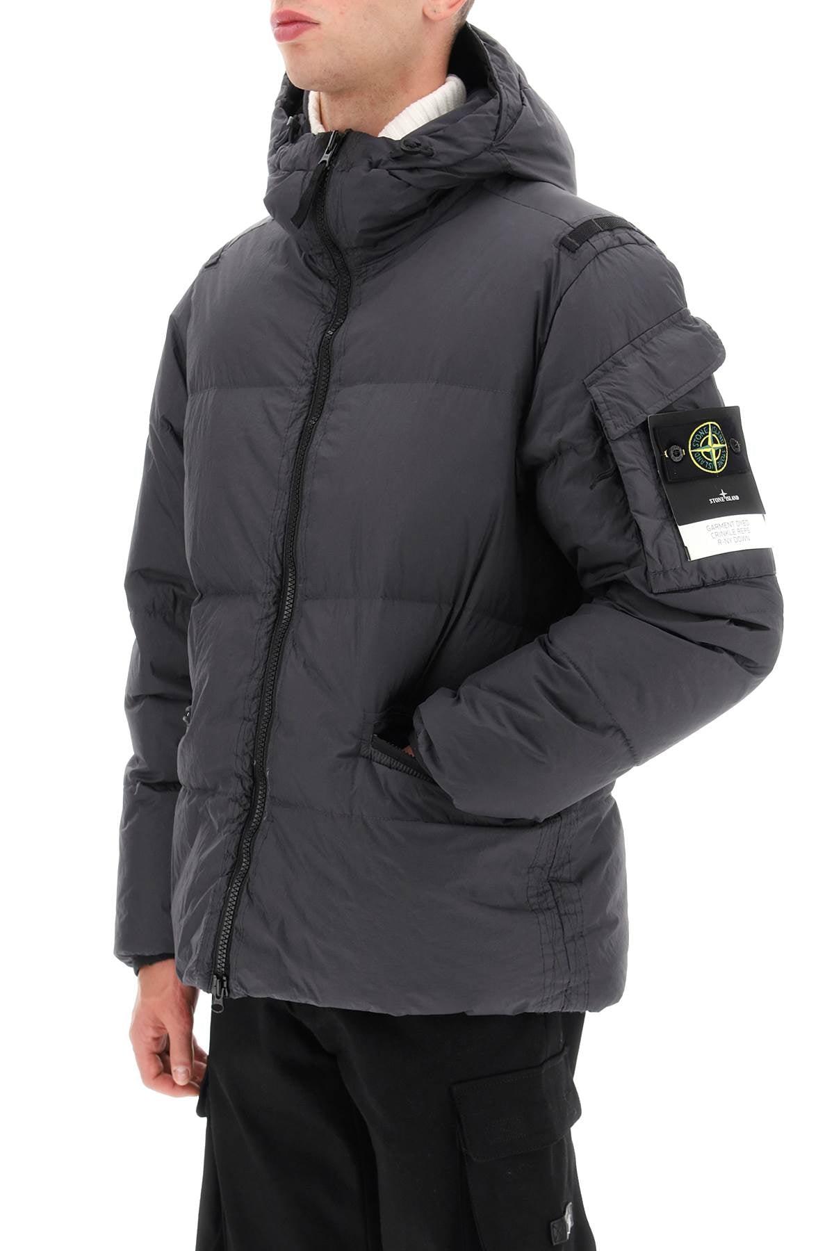 Stone Island Hooded Down Jacket In Garment Dyed Crinkle Reps R-ny 