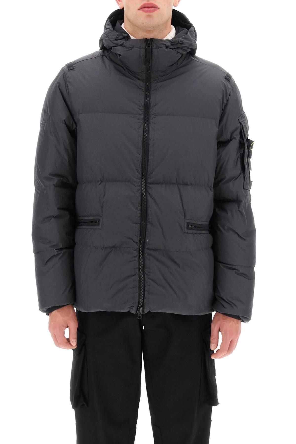 Stone Island Hooded Down Jacket In Garment Dyed Crinkle Reps R-ny in Black  for Men | Lyst