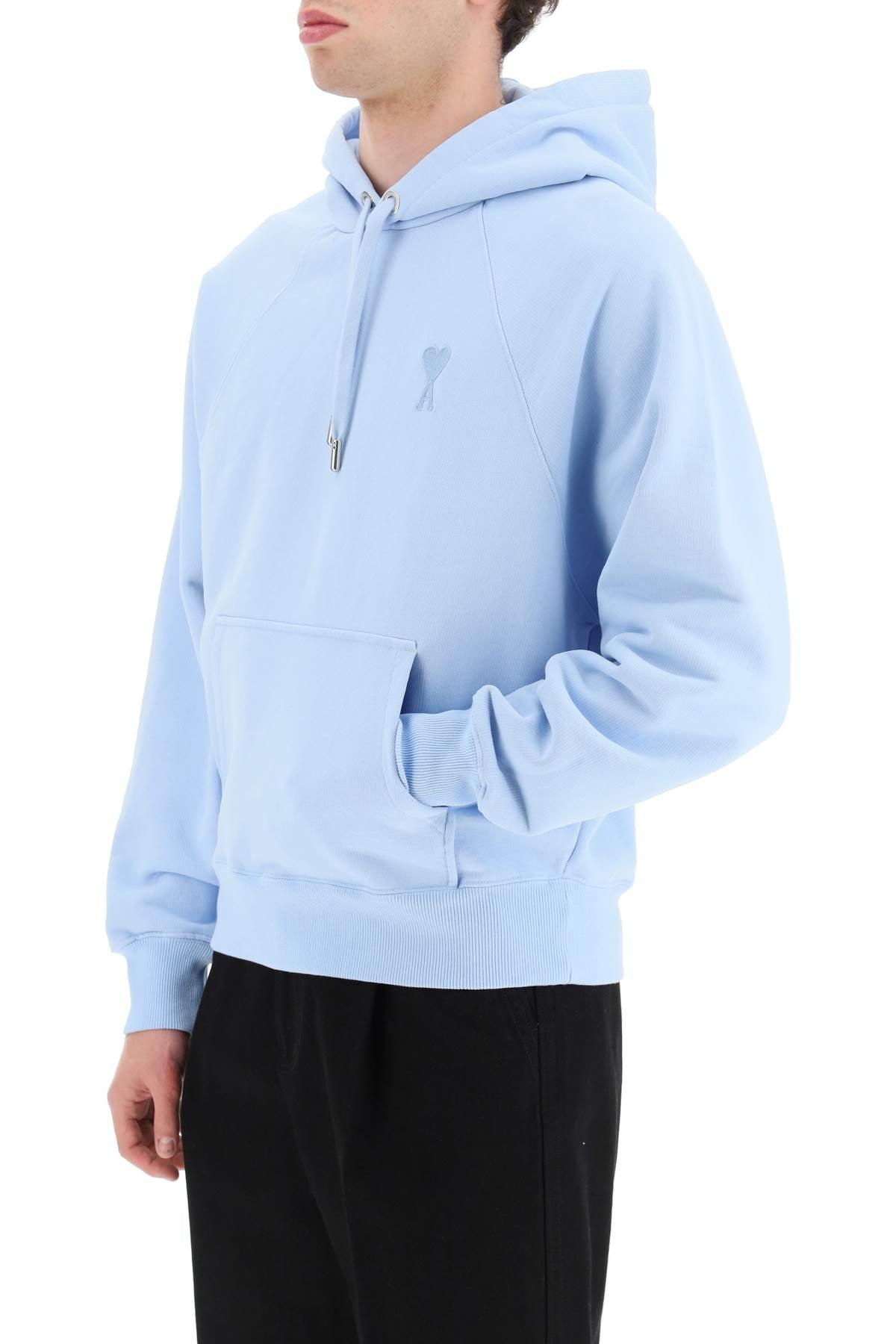 AMI PARIS tone-on-tone logo embroidered hoodie - baby blue