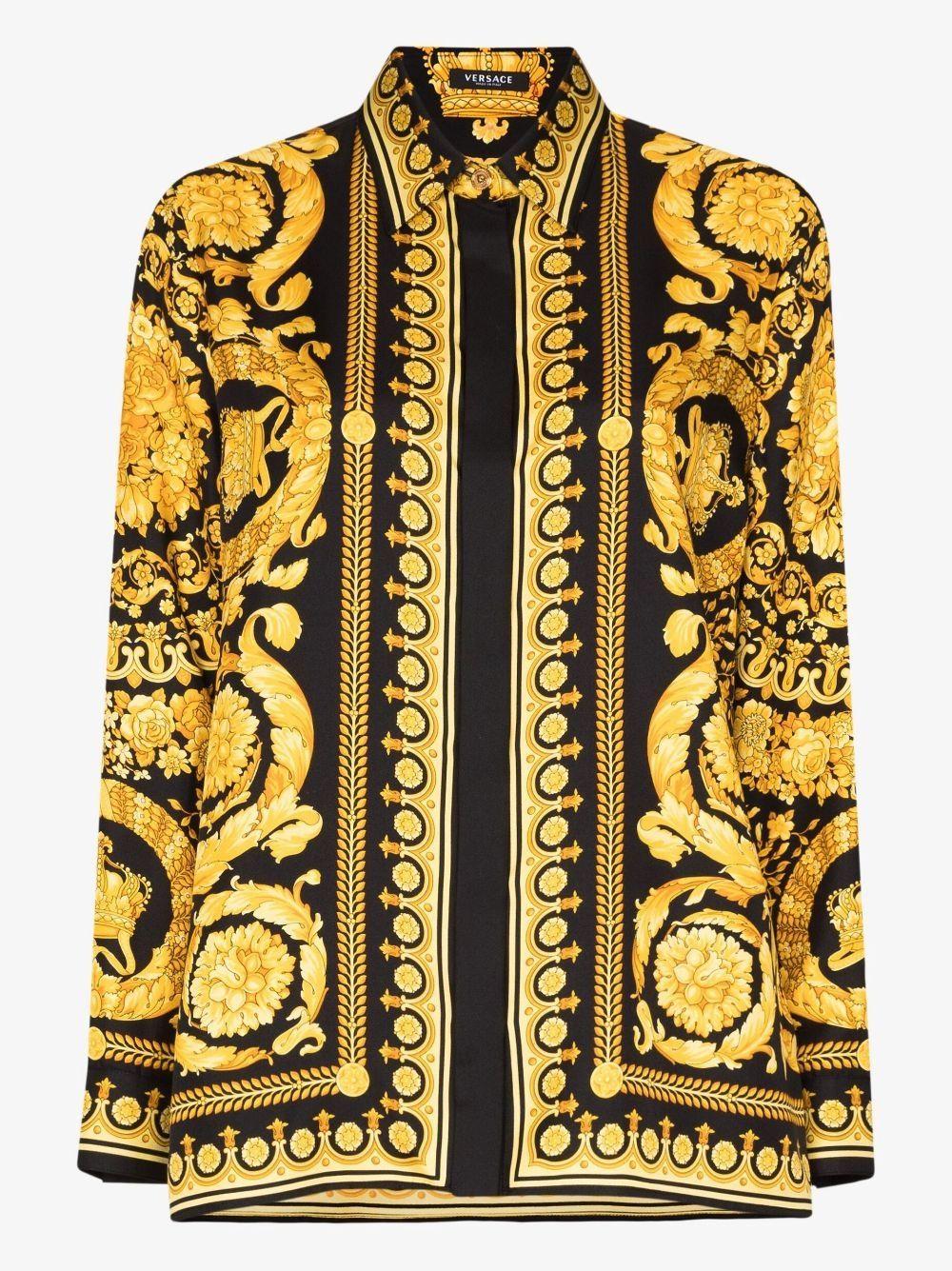Versace Barocco-print Long-sleeve Shirt in Yellow | Lyst