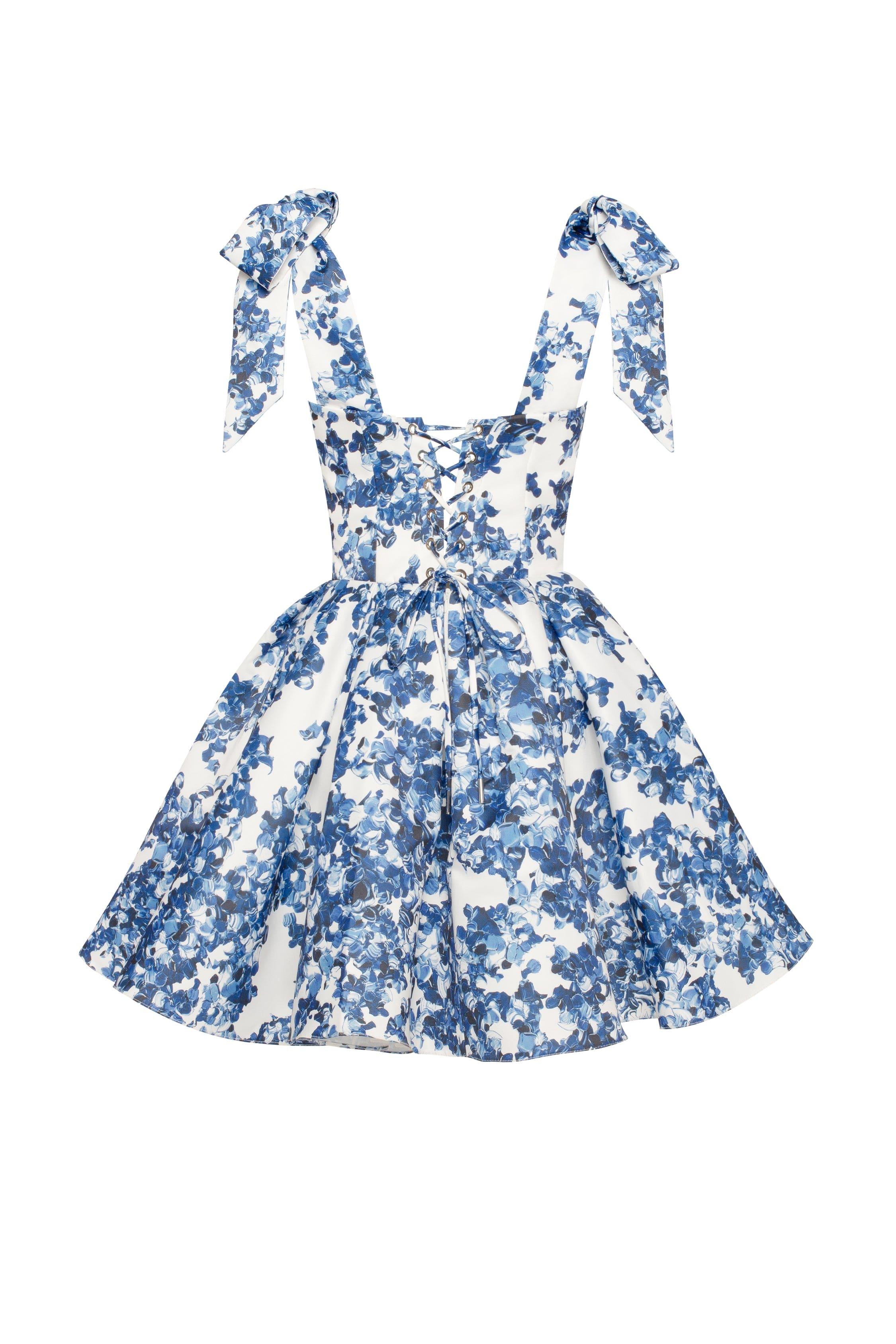 Milla Marvelous Hydrangea Mini Dress On Straps, Gar in Blue